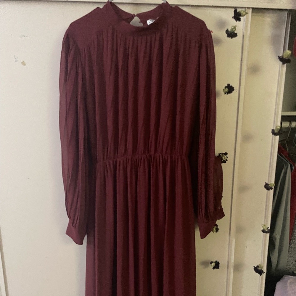 Zara Womens pleated long sleeve dress